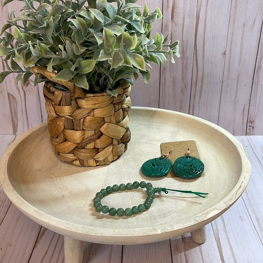 Green Earrings and Jade Bracelet
